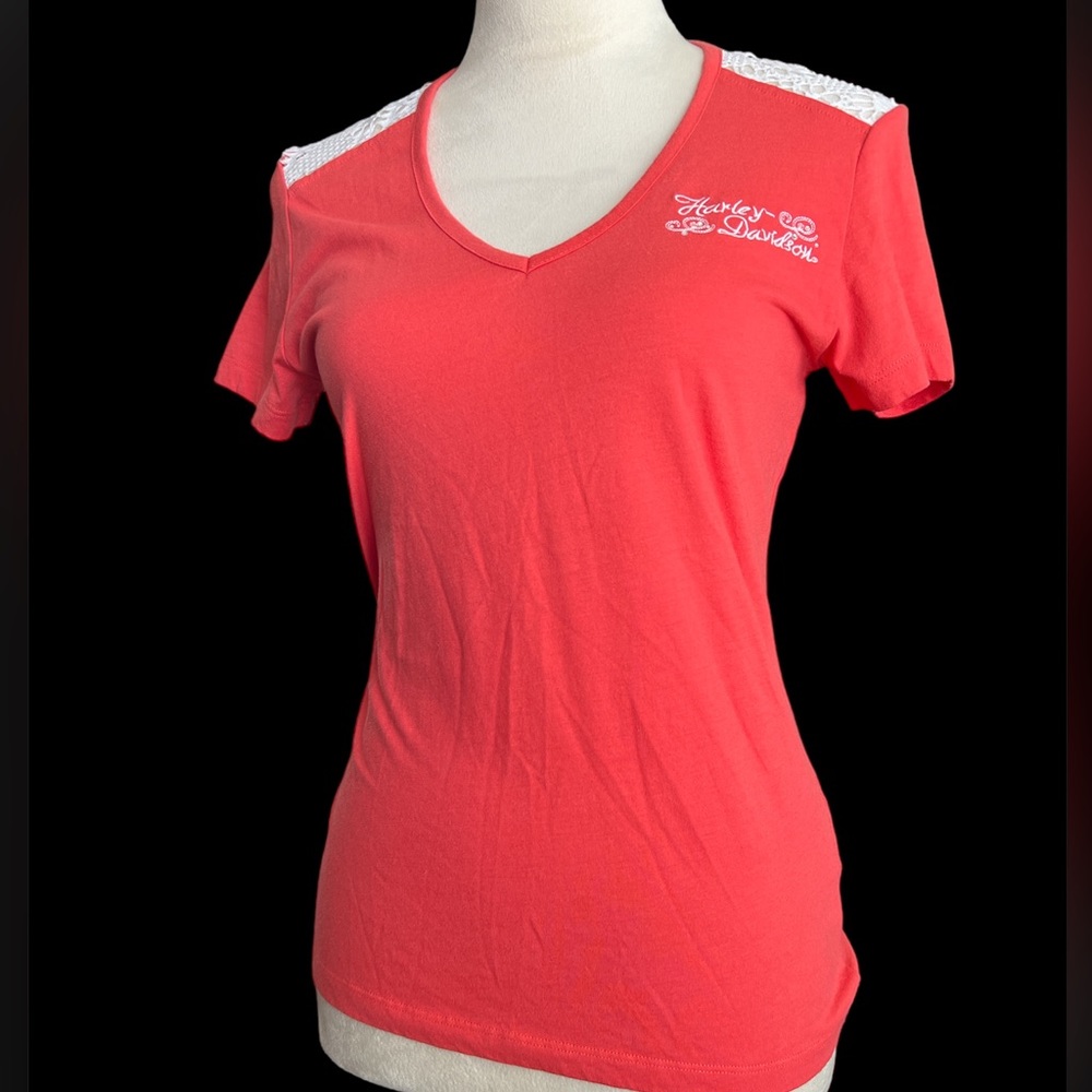 Harley-Davidson Womens Coral Lace Short Sleeve T-shirt small